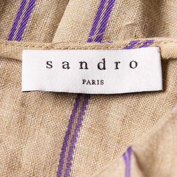 NWT $530 SANDRO Taila A-Line Linen Dress - US10/FR42, Striped, Pockets - Picture 6 of 7